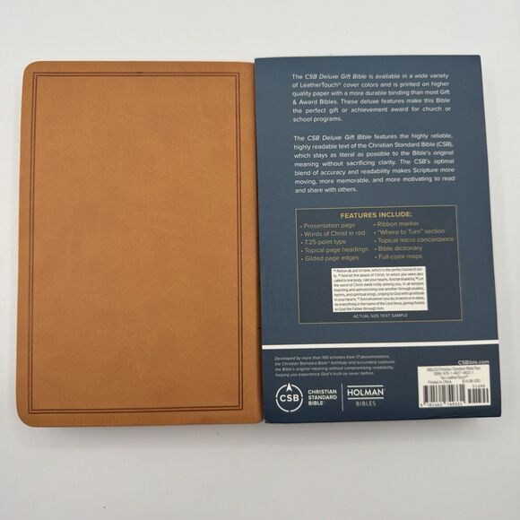 Holman CSB Deluxe Gift Bible Tan Leathertouch Gold Edges New 9781462749331 - Picture 2 of 13